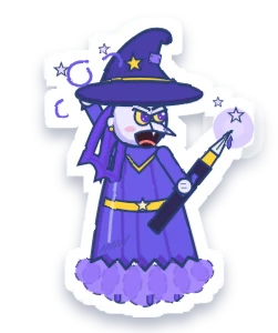 The Purple Ink Witch casting a spell with her fountain pen