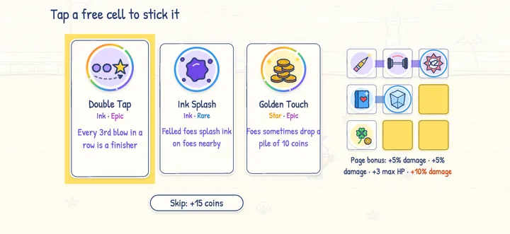 Picking an epic Double Tap sticker for a sticker page where matching colors link up for bonuses